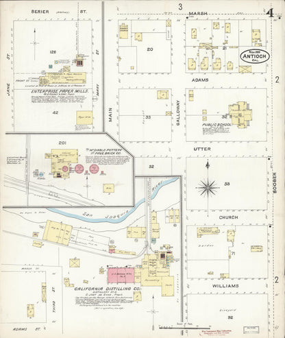 Sanborn Fire Insurance Map from Antioch, Contra Costa County, California (1896), Sheet #0004 - Historic Sanborn Fire Insurance Map Print, vintage old map wall art, antique decor, genealogy gift, California California map