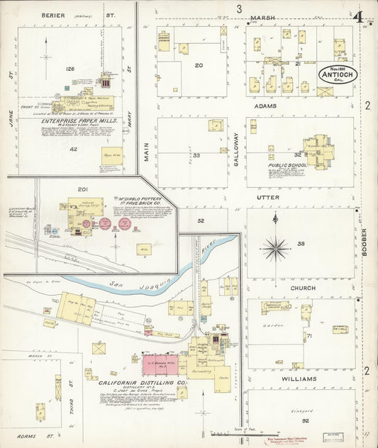 Sanborn Fire Insurance Map from Antioch, Contra Costa County, California (1896), Sheet #0004 - Historic Sanborn Fire Insurance Map Print, vintage old map wall art, antique decor, genealogy gift, California California map