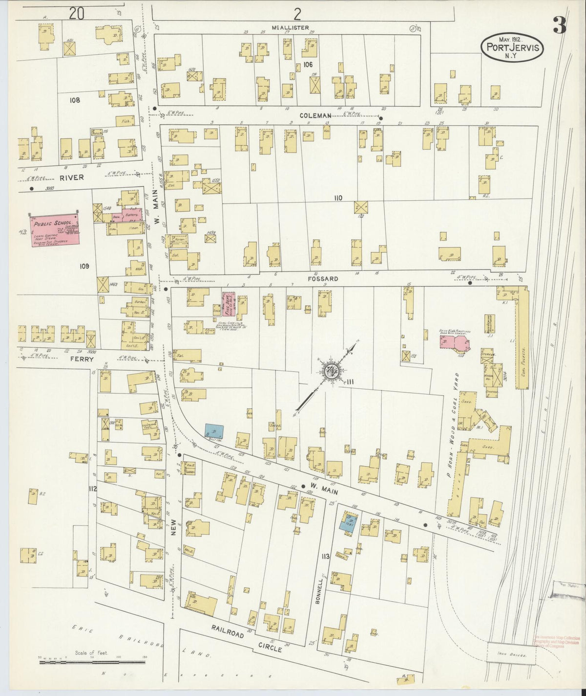Sanborn Fire Insurance Map from Port Jervis, Orange County, New York (1912), Sheet #0003 - Complete Map Set gallery image, historic Sanborn map, vintage wall art, New York New York
