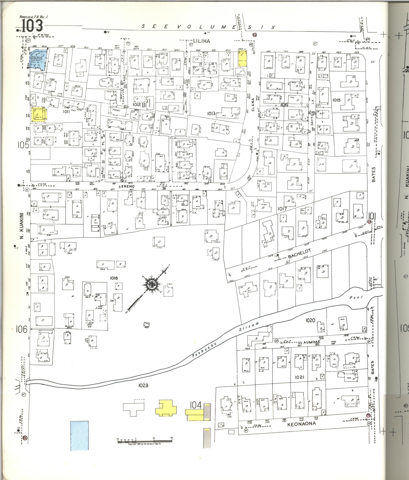 Sanborn Fire Insurance Map from Honolulu, Oahu County, Hawaii (1955), Sheet #0103 - Historic Sanborn Fire Insurance Map Print