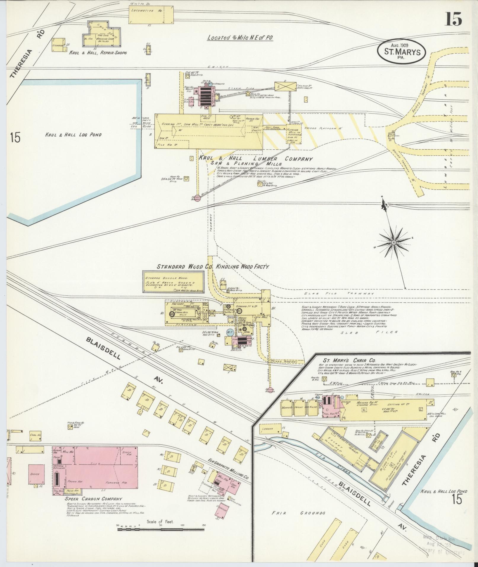 Sanborn Fire Insurance Map from Saint Marys, Elk County, Pennsylvania (1909), Sheet #0015 - Complete Map Set gallery image, historic Sanborn map, vintage wall art, Pennsylvania Pennsylvania