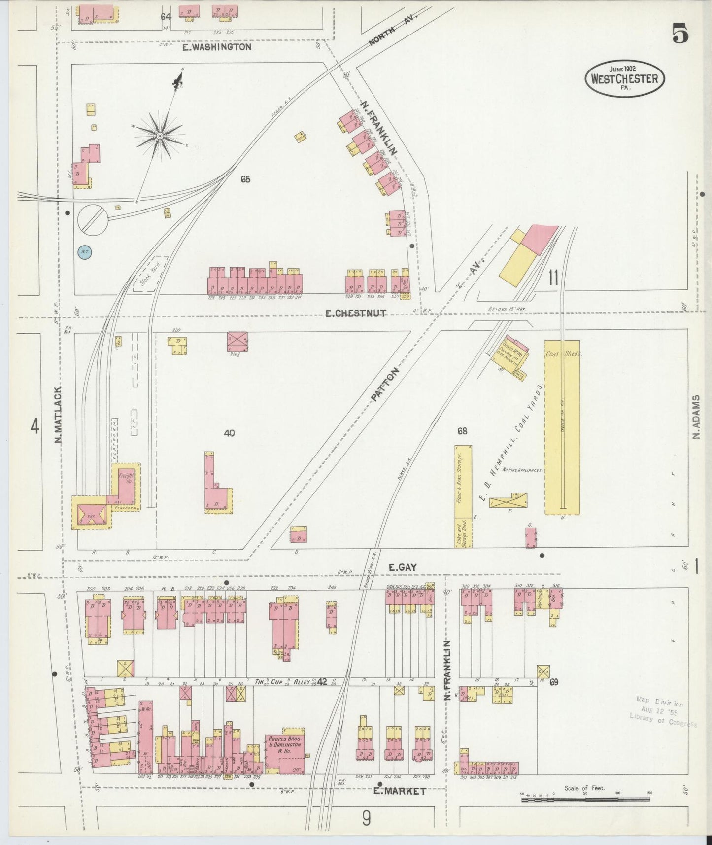 Sanborn Fire Insurance Map from West Chester, Chester County, Pennsylvania (1902), Sheet #0005 - Complete Map Set gallery image, historic Sanborn map, vintage wall art, Pennsylvania Pennsylvania