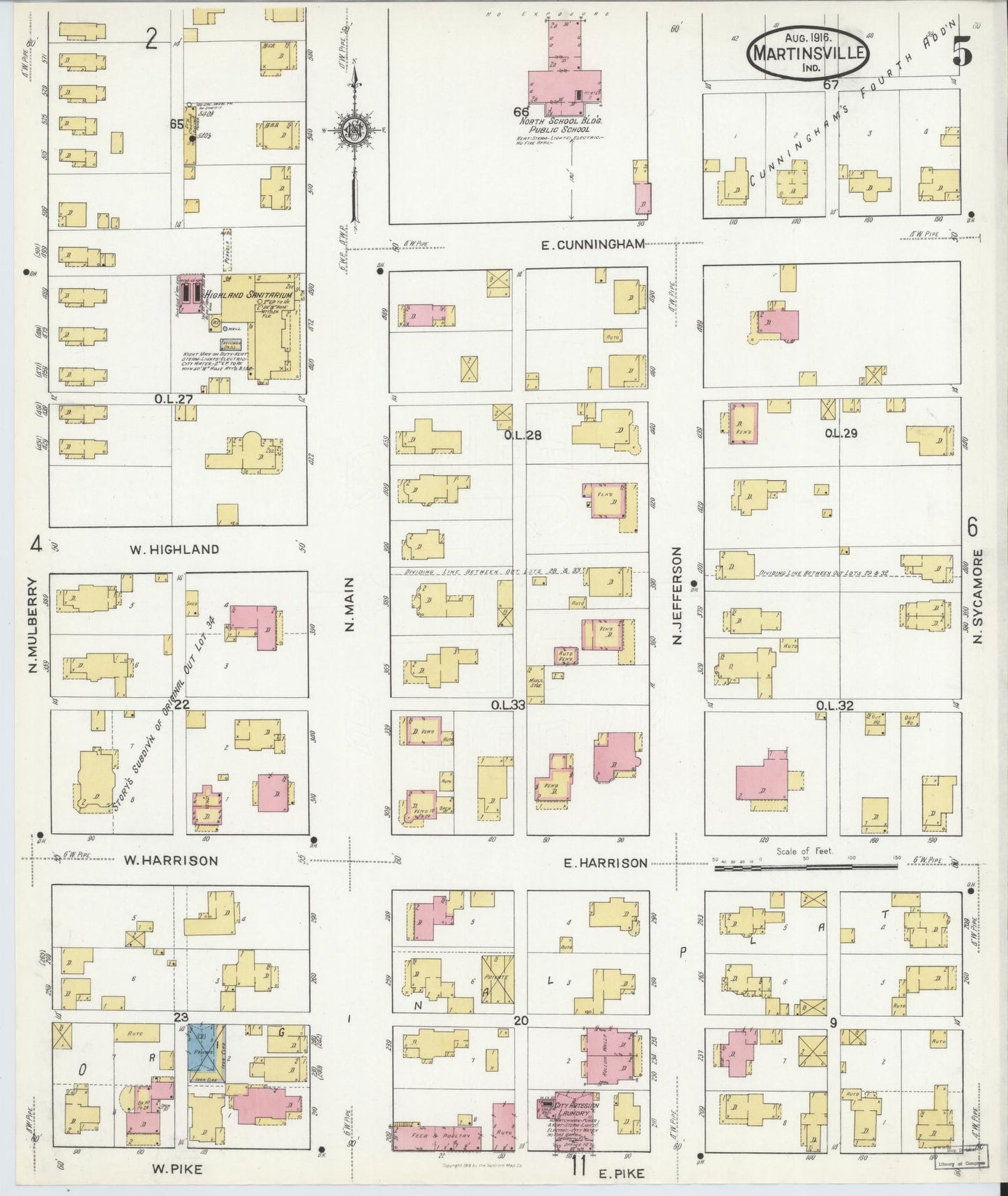 Sanborn Fire Insurance Map from Martinsville, Morgan County, Indiana (1916), Sheet #0005 - Complete Map Set gallery image, historic Sanborn map, vintage wall art, Indiana Indiana