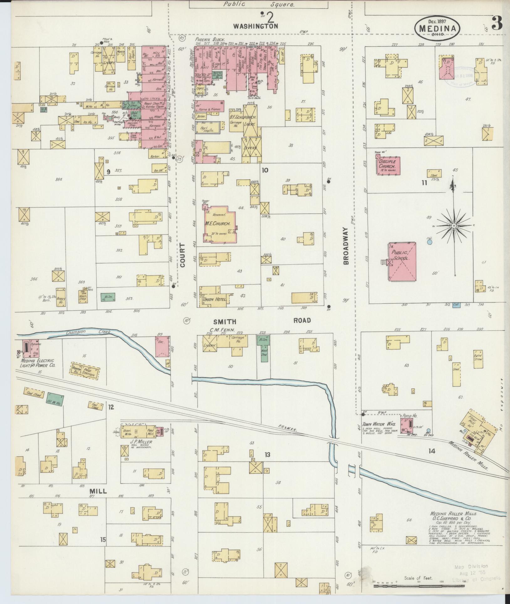Sanborn Fire Insurance Map from Medina, Medina County, Ohio (1897), Sheet #0003 - Complete Map Set gallery image, historic Sanborn map, vintage wall art, Ohio Ohio