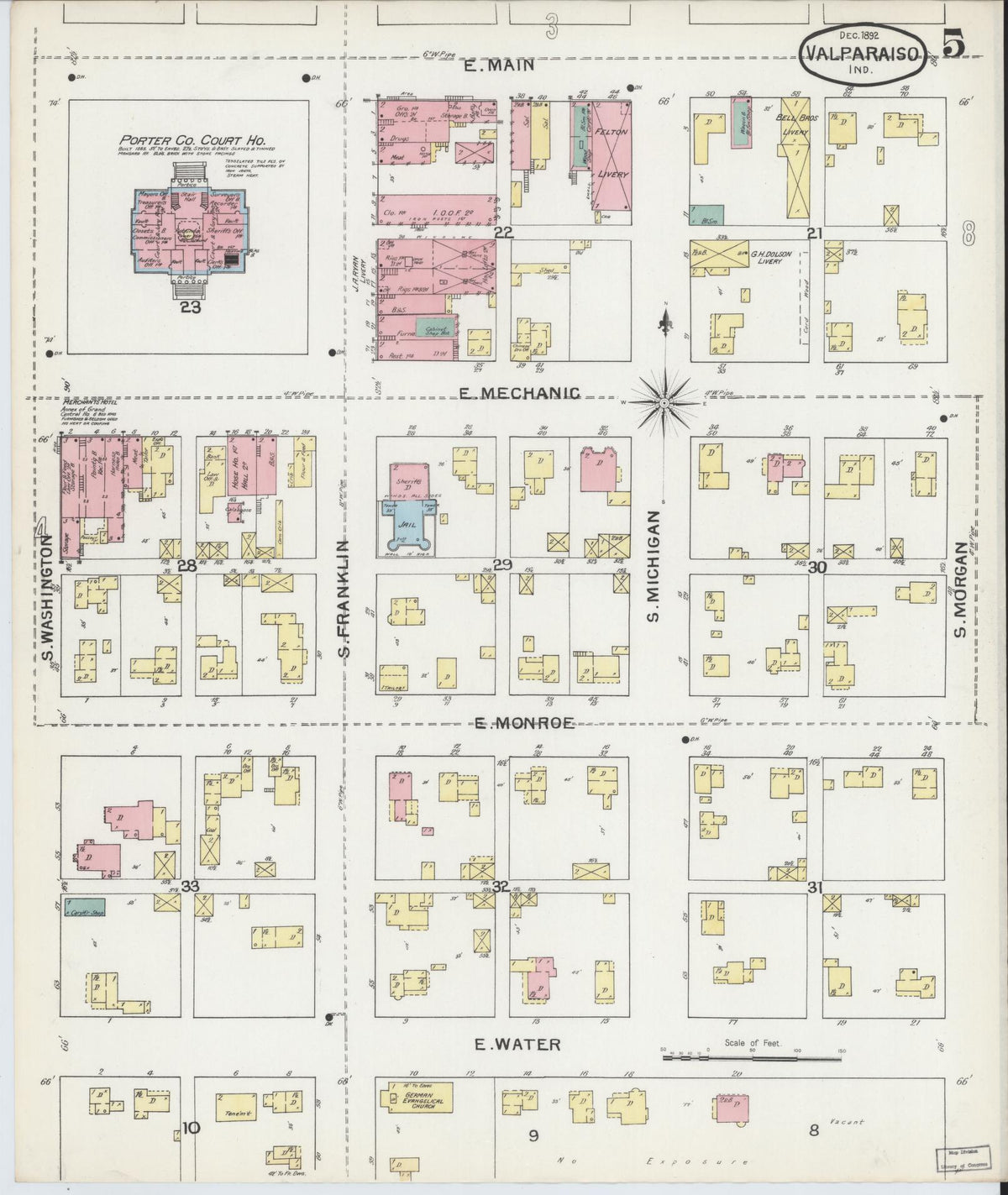 Sanborn Fire Insurance Map from Valparaiso, Porter County, Indiana (1892), Sheet #0005 - Historic Sanborn Fire Insurance Map Print, vintage old map wall art, antique decor, genealogy gift, Indiana Indiana map