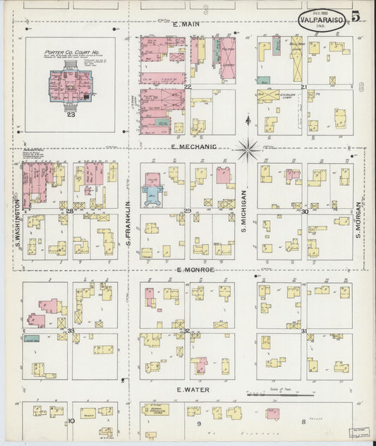 Sanborn Fire Insurance Map from Valparaiso, Porter County, Indiana (1892), Sheet #0005 - Historic Sanborn Fire Insurance Map Print, vintage old map wall art, antique decor, genealogy gift, Indiana Indiana map