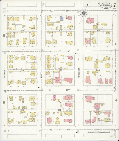 Sanborn Fire Insurance Map from Cheyenne, Laramie County, Wyoming (1907), Sheet #0007 - Complete Map Set gallery image, historic Sanborn map, vintage wall art, Wyoming Wyoming
