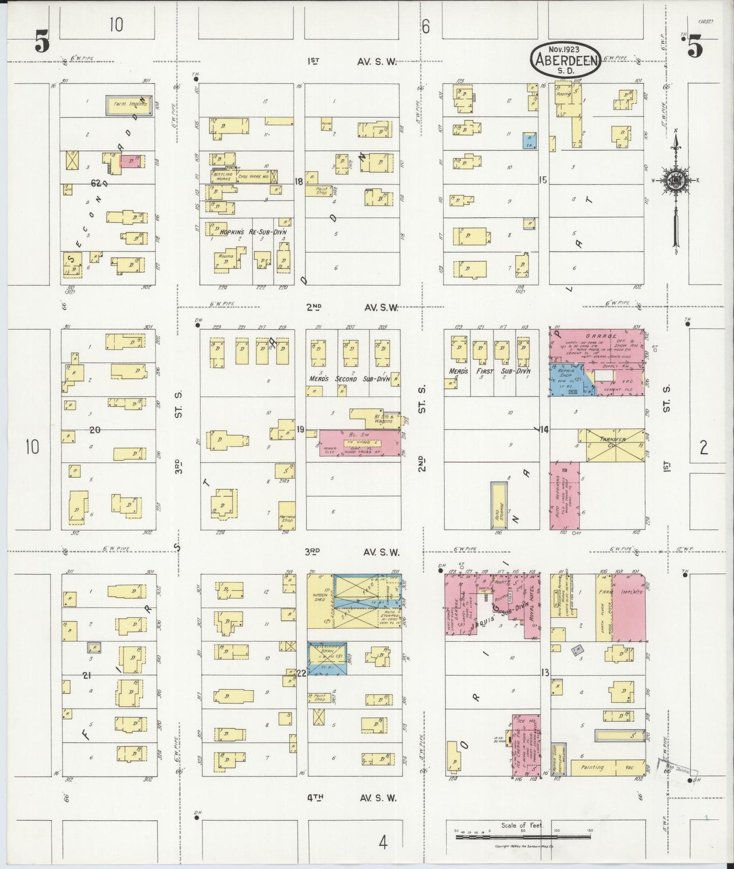 Sanborn Fire Insurance Map from Aberdeen, Brown County, South Dakota (1923), Sheet #0005 - Complete Map Set gallery image, historic Sanborn map, vintage wall art, South Dakota South Dakota