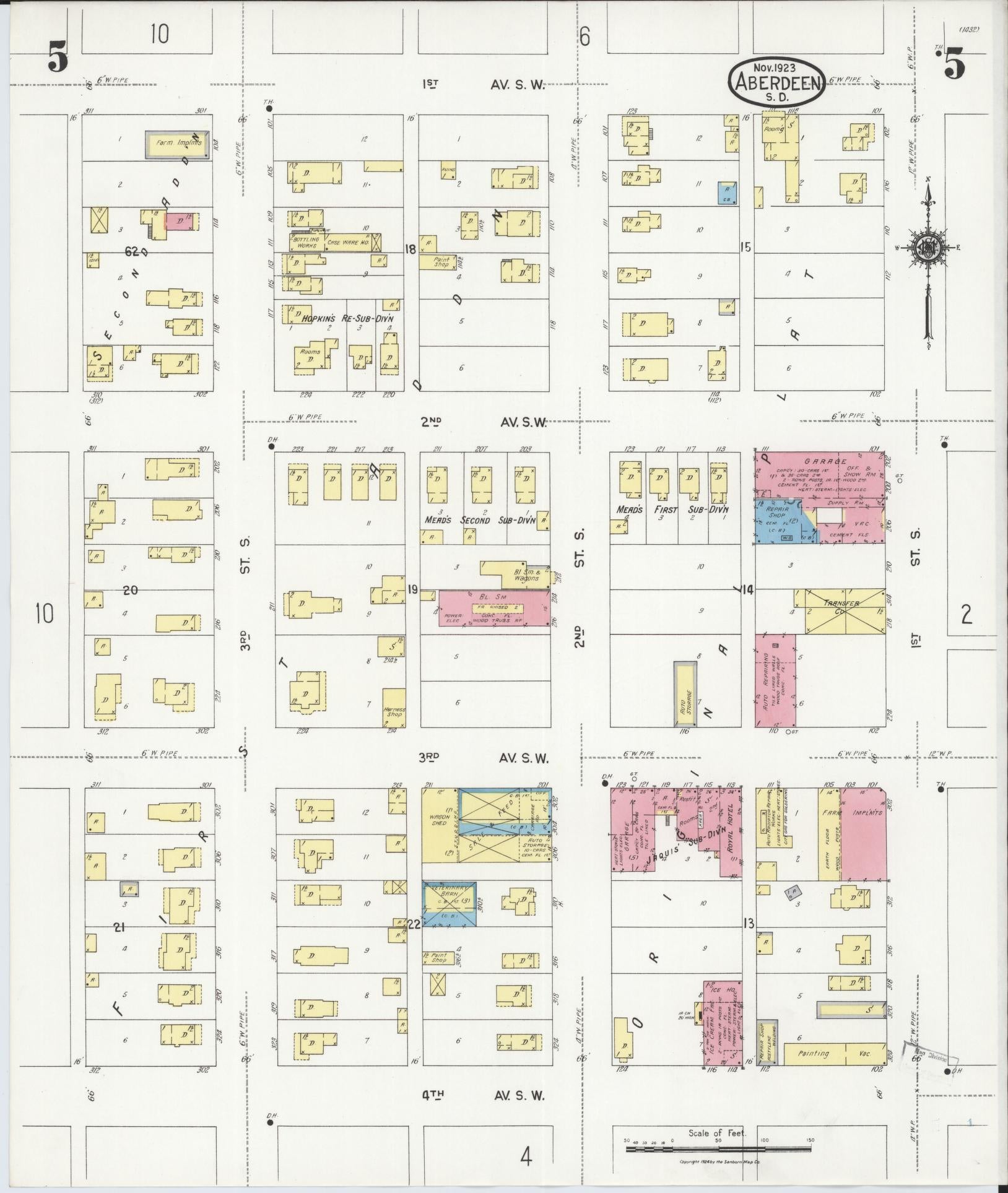 Sanborn Fire Insurance Map from Aberdeen, Brown County, South Dakota (1923), Sheet #0005 - Complete Map Set gallery image, historic Sanborn map, vintage wall art, South Dakota South Dakota