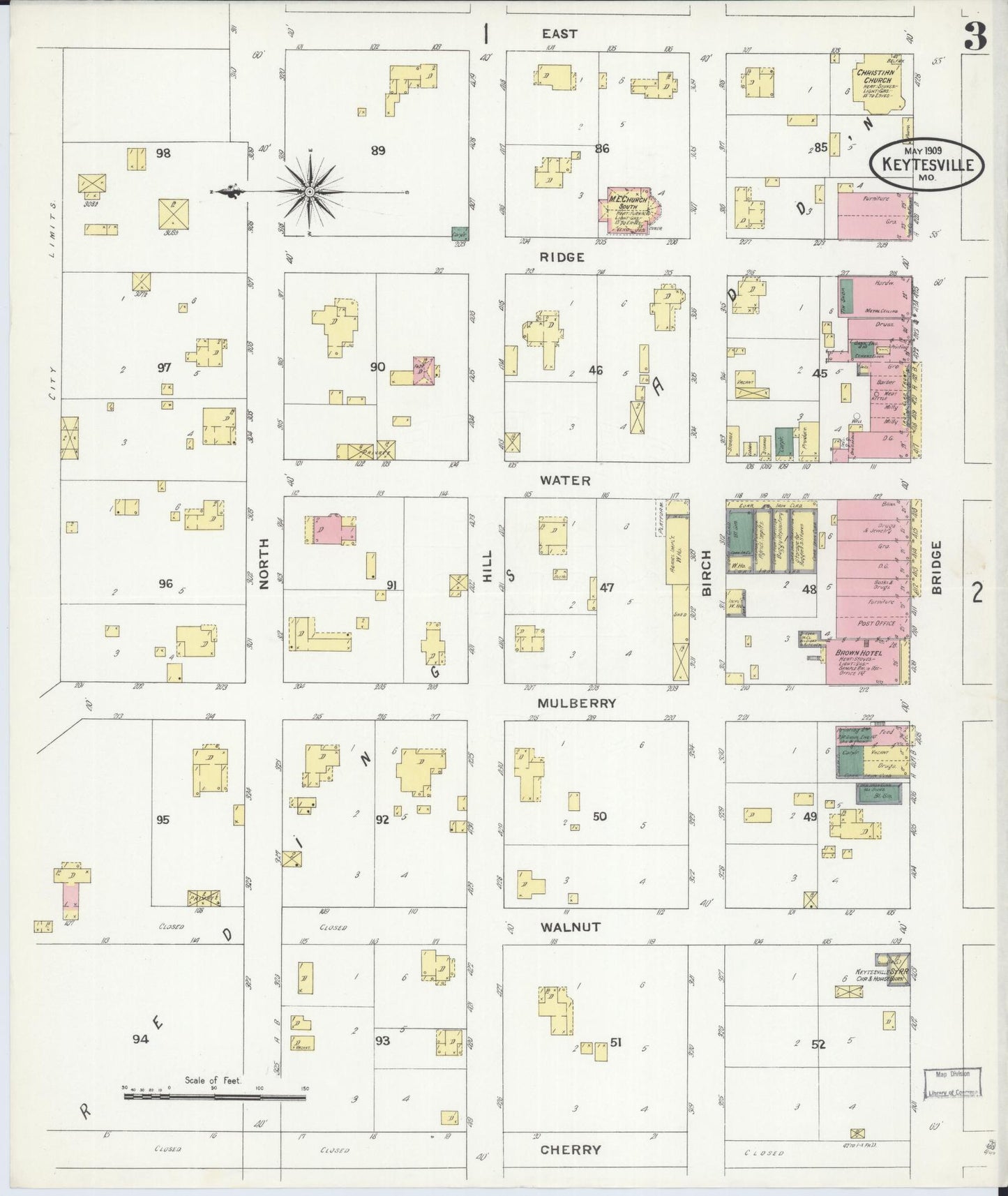 Sanborn Fire Insurance Map from Keytesville, Chariton County, Missouri (1909), Sheet #0003 - Complete Map Set gallery image, historic Sanborn map, vintage wall art, Missouri Missouri