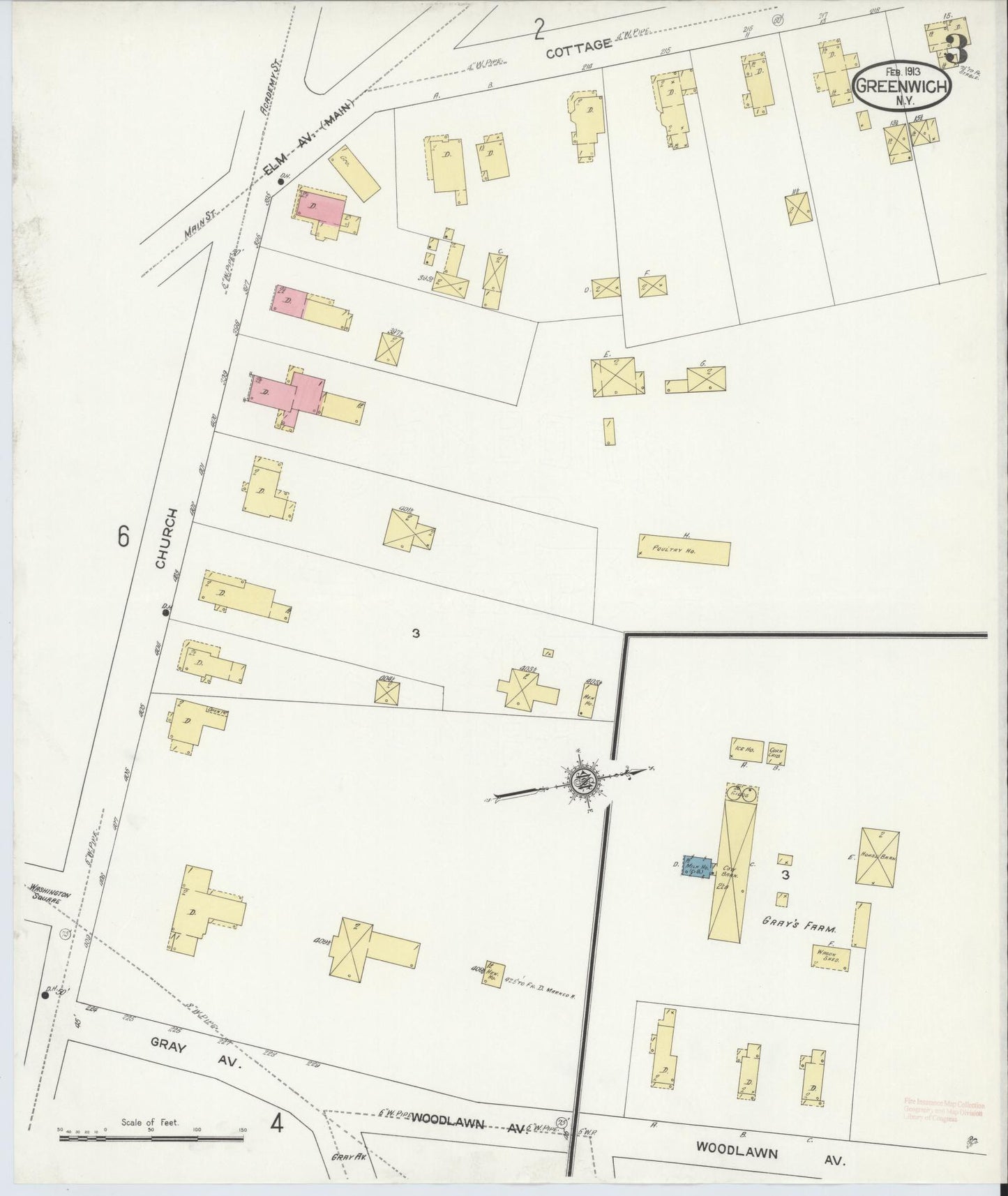Sanborn Fire Insurance Map from Greenwich, Washington County, New York (1913), Sheet #0003 - Historic Sanborn Fire Insurance Map Print, vintage old map wall art, antique decor, genealogy gift, New York New York map