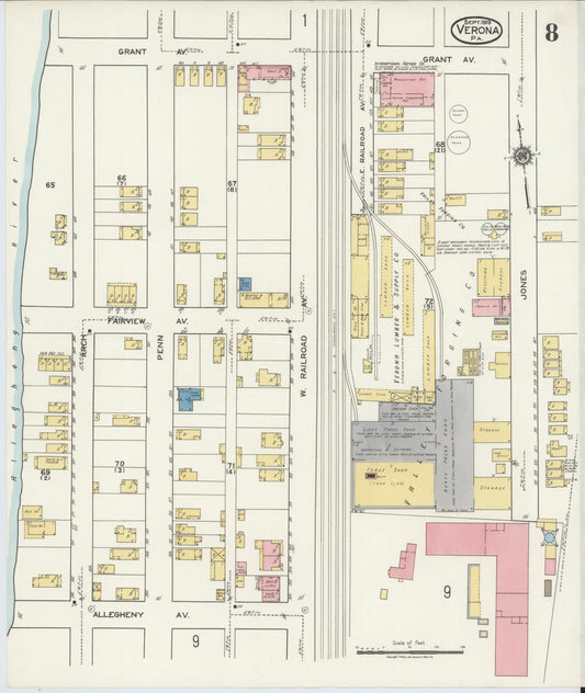 Sanborn Fire Insurance Map from Verona, Allegheny County, Pennsylvania (1919), Sheet #0008 - Historic Sanborn Fire Insurance Map Print, vintage old map wall art, antique decor, genealogy gift, Pennsylvania Pennsylvania map