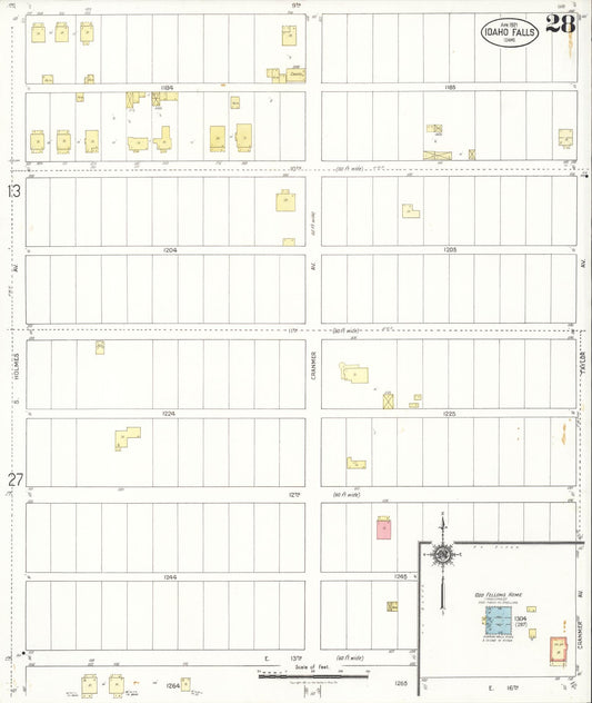 Sanborn Fire Insurance Map from Idaho Falls, Bonneville County, Idaho (1921), Sheet #0028 - Historic Sanborn Fire Insurance Map Print, vintage old map wall art, antique decor, genealogy gift, Idaho Idaho map