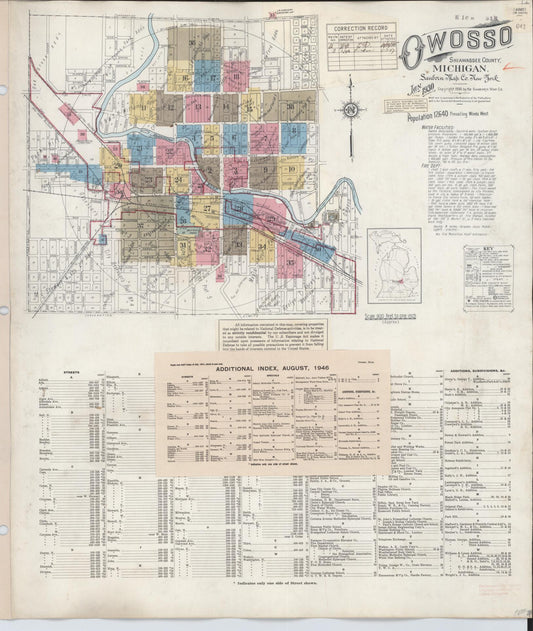Sanborn Fire Insurance Map from Owosso, Shiawassee County, Michigan (1946), Sheet #0001 - Historic Sanborn Fire Insurance Map Print, vintage old map wall art, antique decor, genealogy gift, Michigan Michigan map