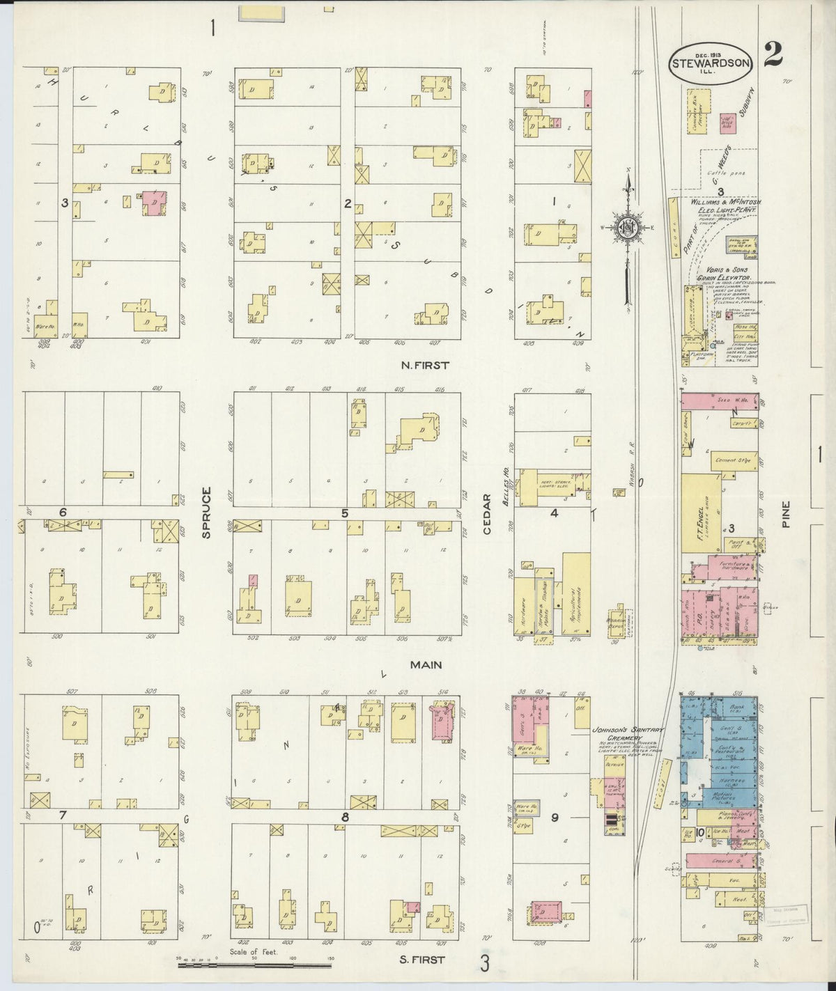 Sanborn Fire Insurance Map from Stewardson, Shelby County, Illinois (1913), Sheet #0002 - Historic Sanborn Fire Insurance Map Print, vintage old map wall art, antique decor, genealogy gift, Illinois Illinois map