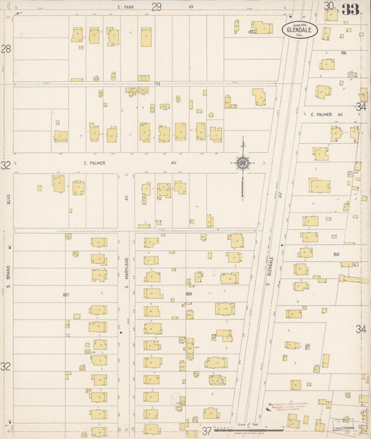 Sanborn Fire Insurance Map from Glendale, Los Angeles County, California (1919), Sheet #0033 - Historic Sanborn Fire Insurance Map Print, vintage old map wall art, antique decor, genealogy gift, California California map