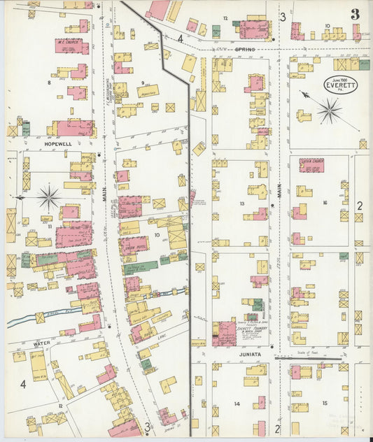 Sanborn Fire Insurance Map from Everett, Bedford County, Pennsylvania (1900), Sheet #0003 - Historic Sanborn Fire Insurance Map Print, vintage old map wall art, antique decor, genealogy gift, Pennsylvania Pennsylvania map