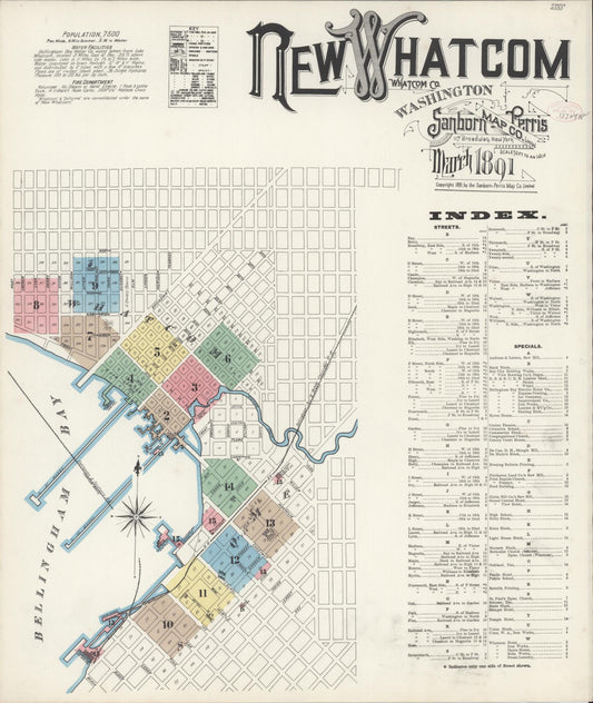 Sanborn Fire Insurance Map from New Whatcom, Whatcom County, Washington (1891), Sheet #0001 - Historic Sanborn Fire Insurance Map Print, vintage old map wall art, antique decor, genealogy gift, Washington Washington map