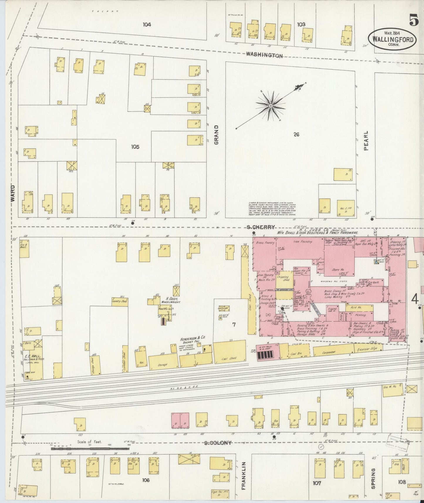 Sanborn Fire Insurance Map from Wallingford, New Haven County, Connecticut (1904), Sheet #0005 - Complete Map Set gallery image, historic Sanborn map, vintage wall art, Connecticut Connecticut