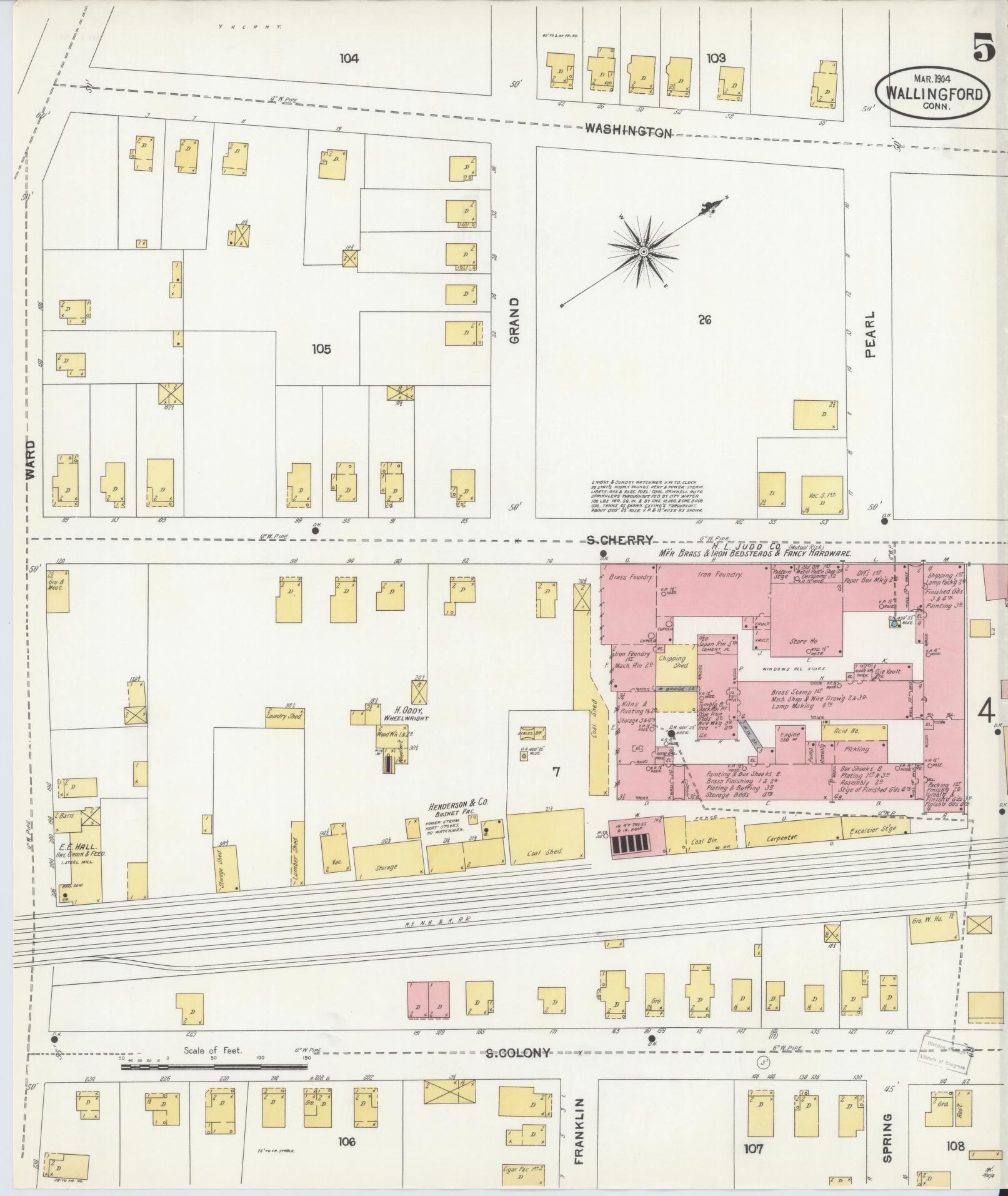 Sanborn Fire Insurance Map from Wallingford, New Haven County, Connecticut (1904), Sheet #0005 - Complete Map Set gallery image, historic Sanborn map, vintage wall art, Connecticut Connecticut