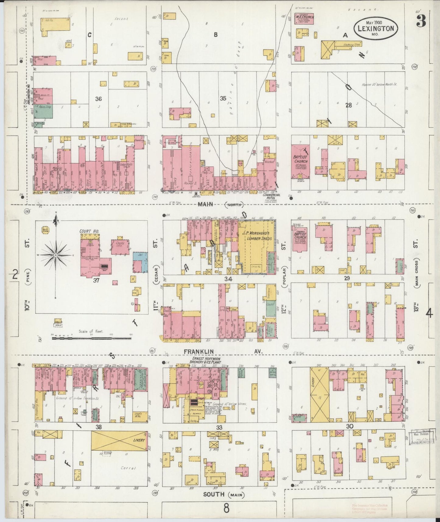 Sanborn Fire Insurance Map from Lexington, Lafayette County, Missouri (1900), Sheet #0003 - Historic Sanborn Fire Insurance Map Print, vintage old map wall art, antique decor, genealogy gift, Missouri Missouri map