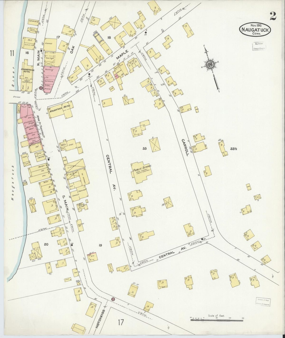 Sanborn Fire Insurance Map from Naugatuck, New Haven County, Connecticut (1910), Sheet #0002 - Complete Map Set gallery image, historic Sanborn map, vintage wall art, Connecticut Connecticut