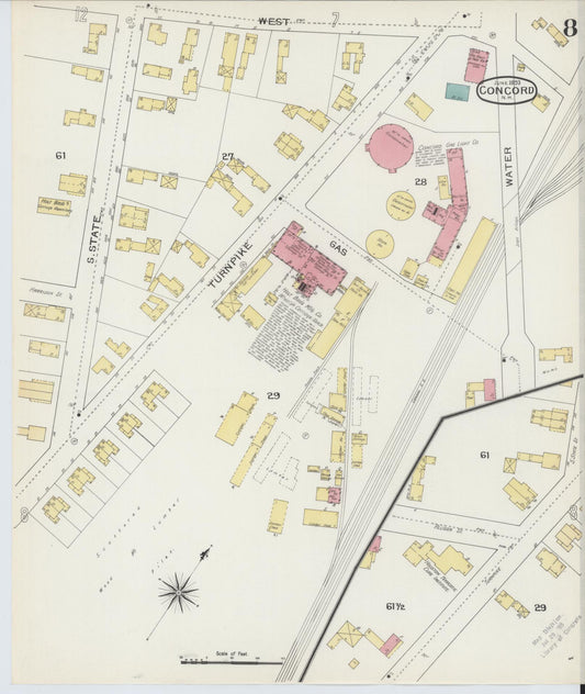 Sanborn Fire Insurance Map from Concord, Merrimack County, New Hampshire (1893), Sheet #0008 - Historic Sanborn Fire Insurance Map Print, vintage old map wall art, antique decor, genealogy gift, New Hampshire New Hampshire map
