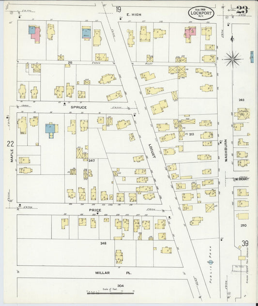 Sanborn Fire Insurance Map from Lockport, Niagara County, New York (1909), Sheet #0023 - Historic Sanborn Fire Insurance Map Print, vintage old map wall art, antique decor, genealogy gift, New York New York map