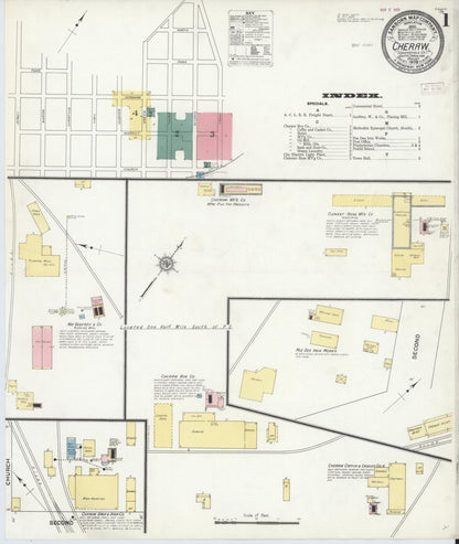 Sanborn Fire Insurance Map from Cheraw, Chesterfield County, South Carolina (1909), Sheet #0001 - Complete Map Set gallery image, historic Sanborn map, vintage wall art, South Carolina South Carolina