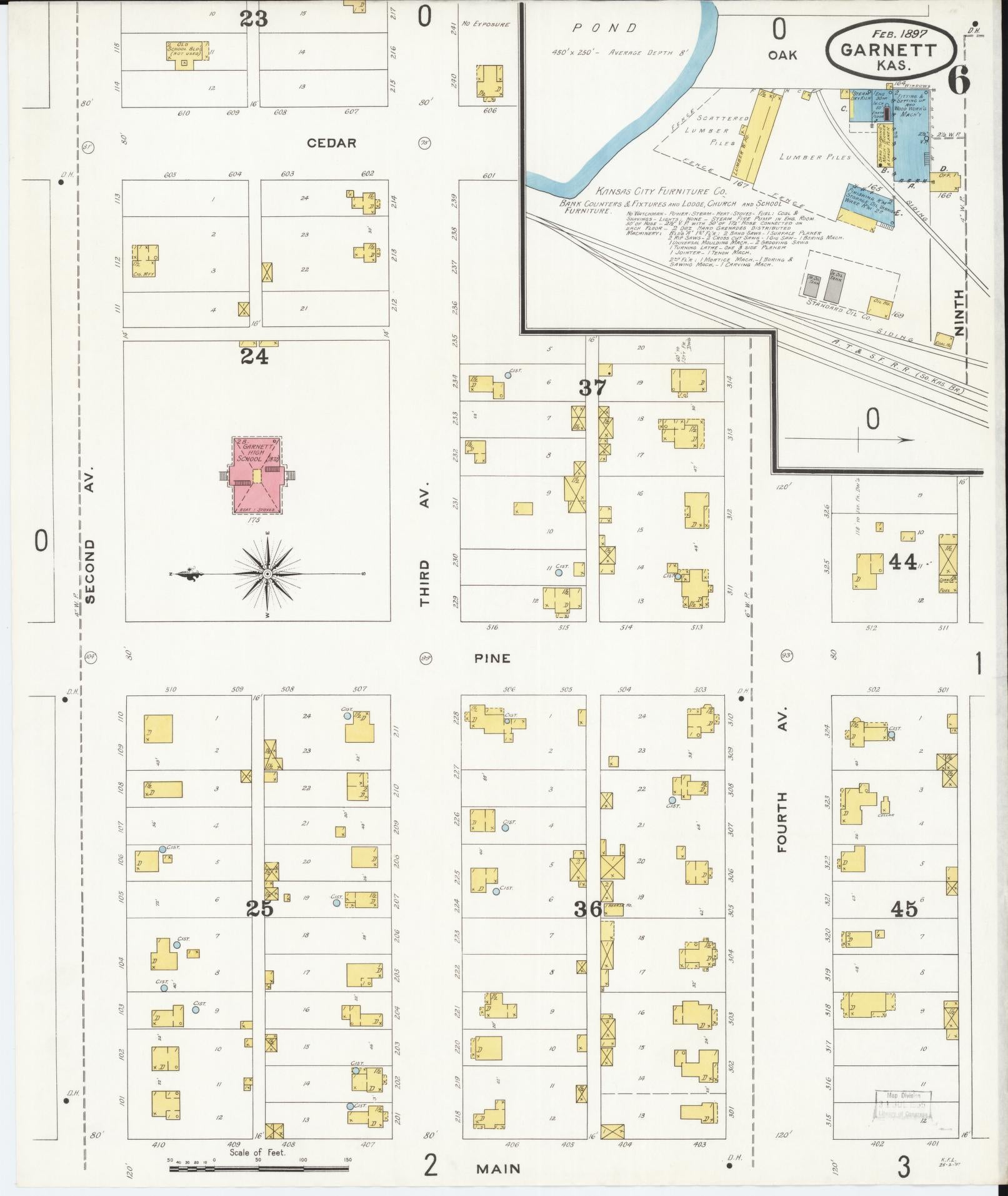 Sanborn Fire Insurance Map from Garnett, Anderson County, Kansas (1897), Sheet #0006 - Complete Map Set gallery image, historic Sanborn map, vintage wall art, Kansas Kansas