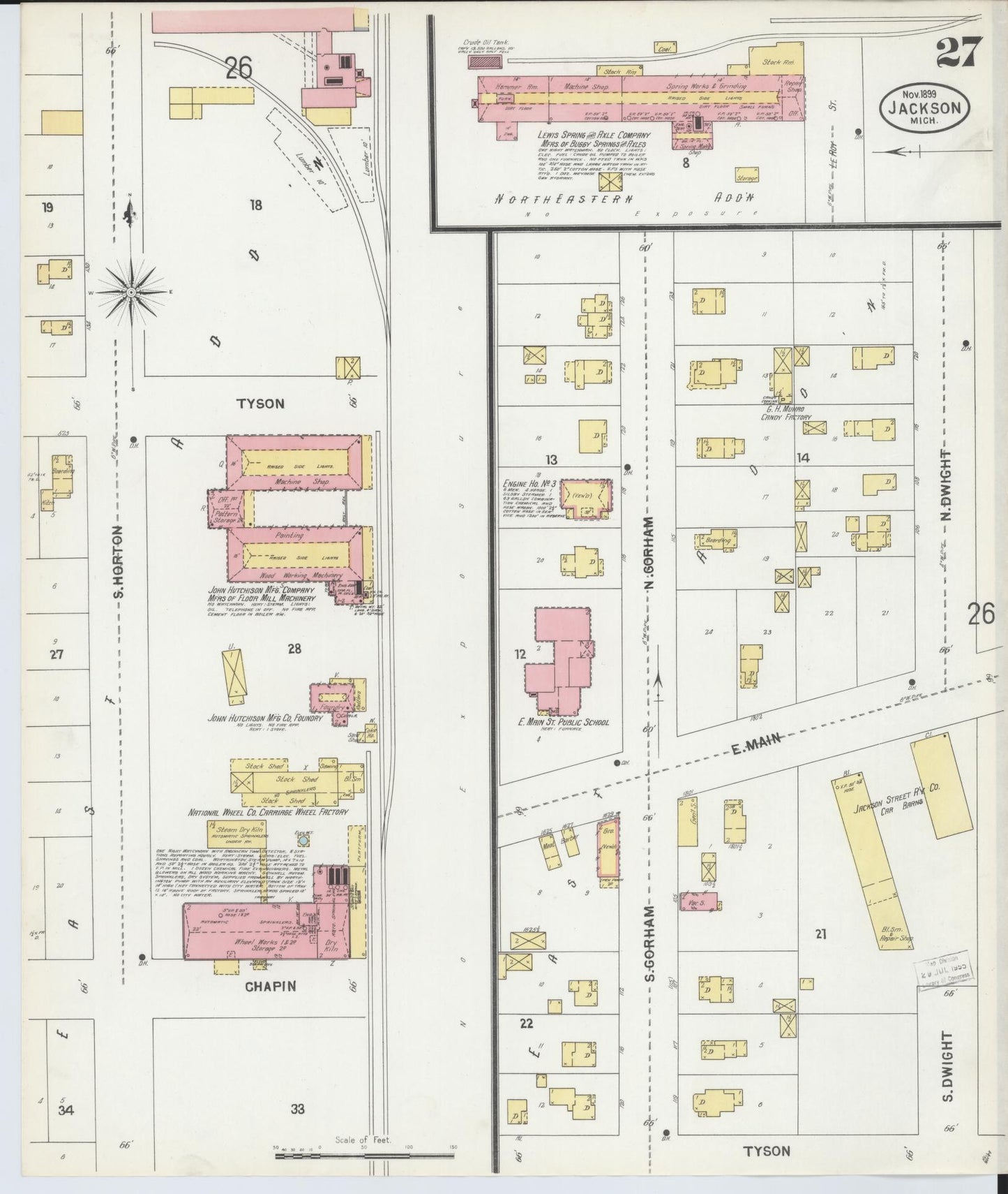 Sanborn Fire Insurance Map from Jackson, Jackson County, Michigan (1899), Sheet #0027 - Complete Map Set gallery image, historic Sanborn map, vintage wall art, Michigan Michigan