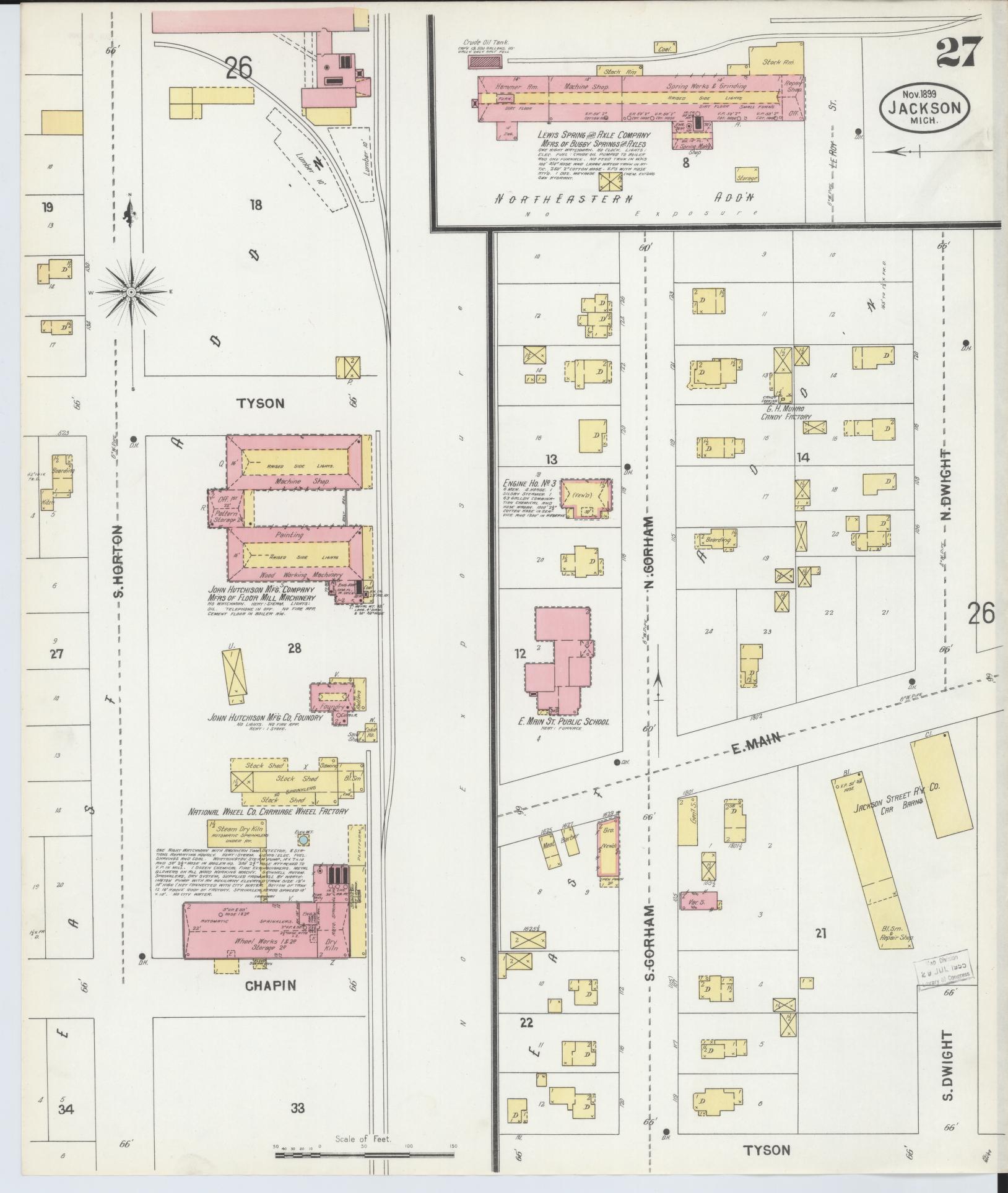 Sanborn Fire Insurance Map from Jackson, Jackson County, Michigan (1899), Sheet #0027 - Complete Map Set gallery image, historic Sanborn map, vintage wall art, Michigan Michigan