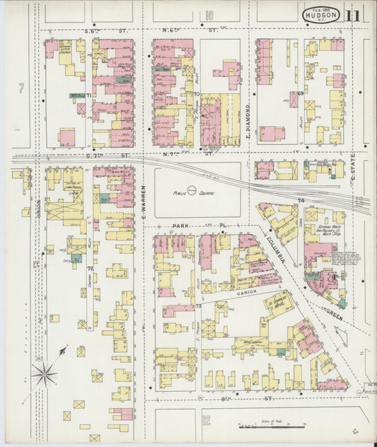 Sanborn Fire Insurance Map from Hudson, Columbia County, New York (1895), Sheet #0011 - Historic Sanborn Fire Insurance Map Print, vintage old map wall art, antique decor, genealogy gift, New York New York map