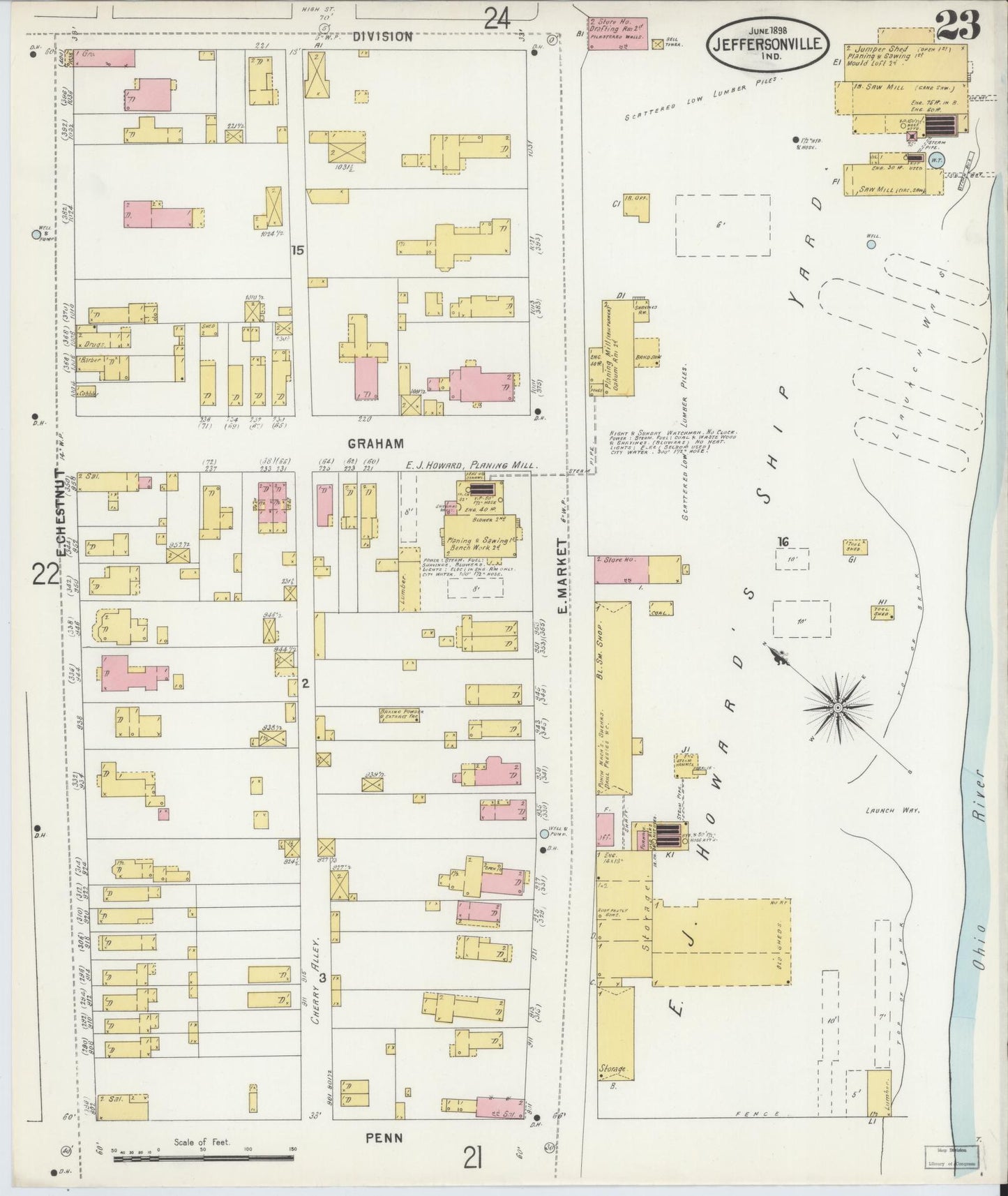 Sanborn Fire Insurance Map from Jeffersonville, Clark County, Indiana (1898), Sheet #0023 - Complete Map Set gallery image, historic Sanborn map, vintage wall art, Indiana Indiana