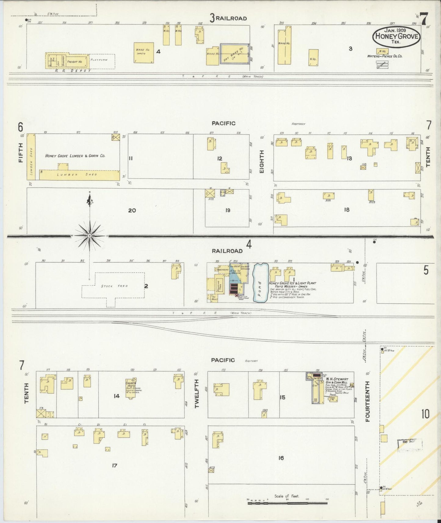 Sanborn Fire Insurance Map from Honey Grove, Fannin County, Texas (1909), Sheet #0007 - Complete Map Set gallery image, historic Sanborn map, vintage wall art, Texas Texas