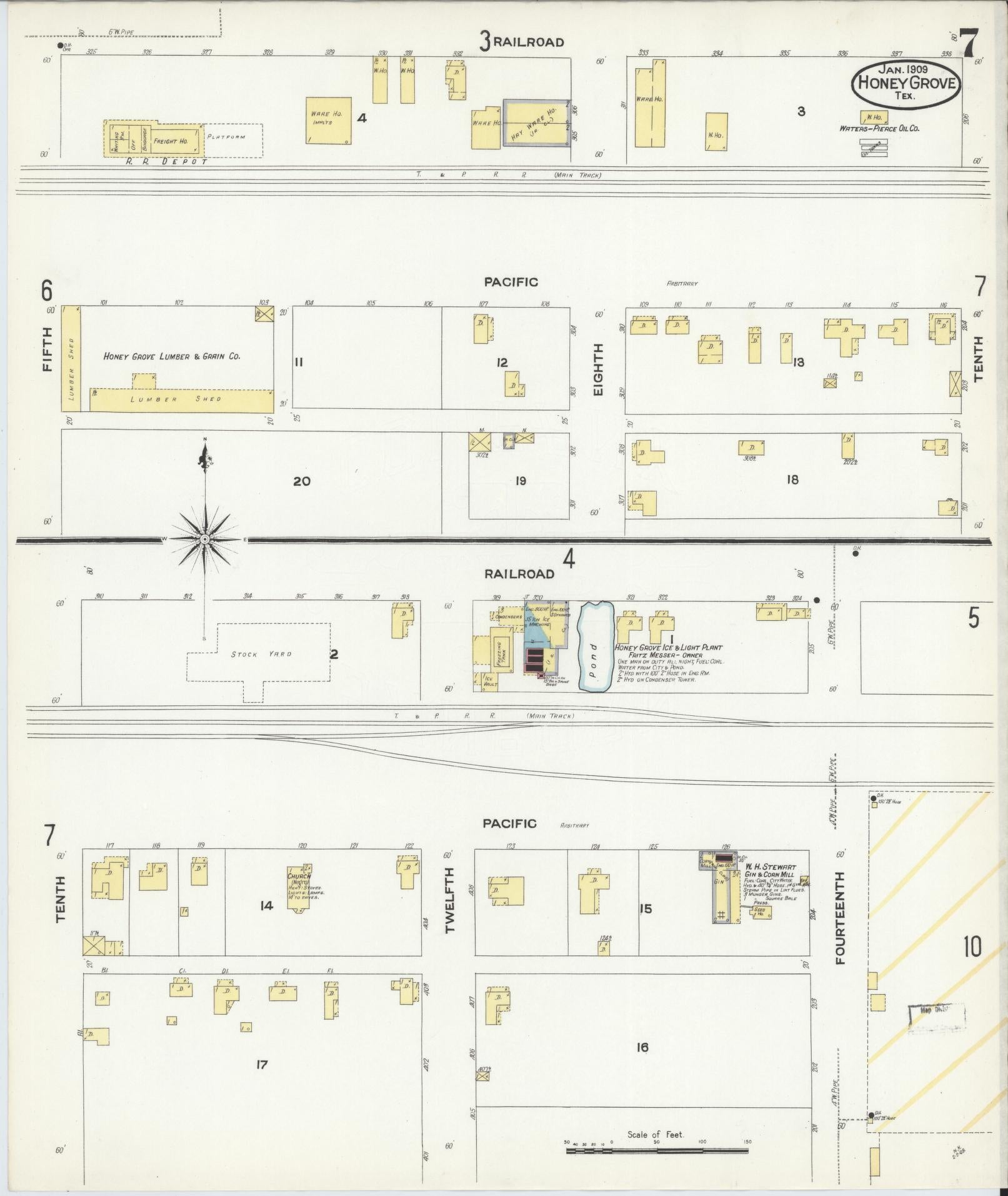 Sanborn Fire Insurance Map from Honey Grove, Fannin County, Texas (1909), Sheet #0007 - Complete Map Set gallery image, historic Sanborn map, vintage wall art, Texas Texas