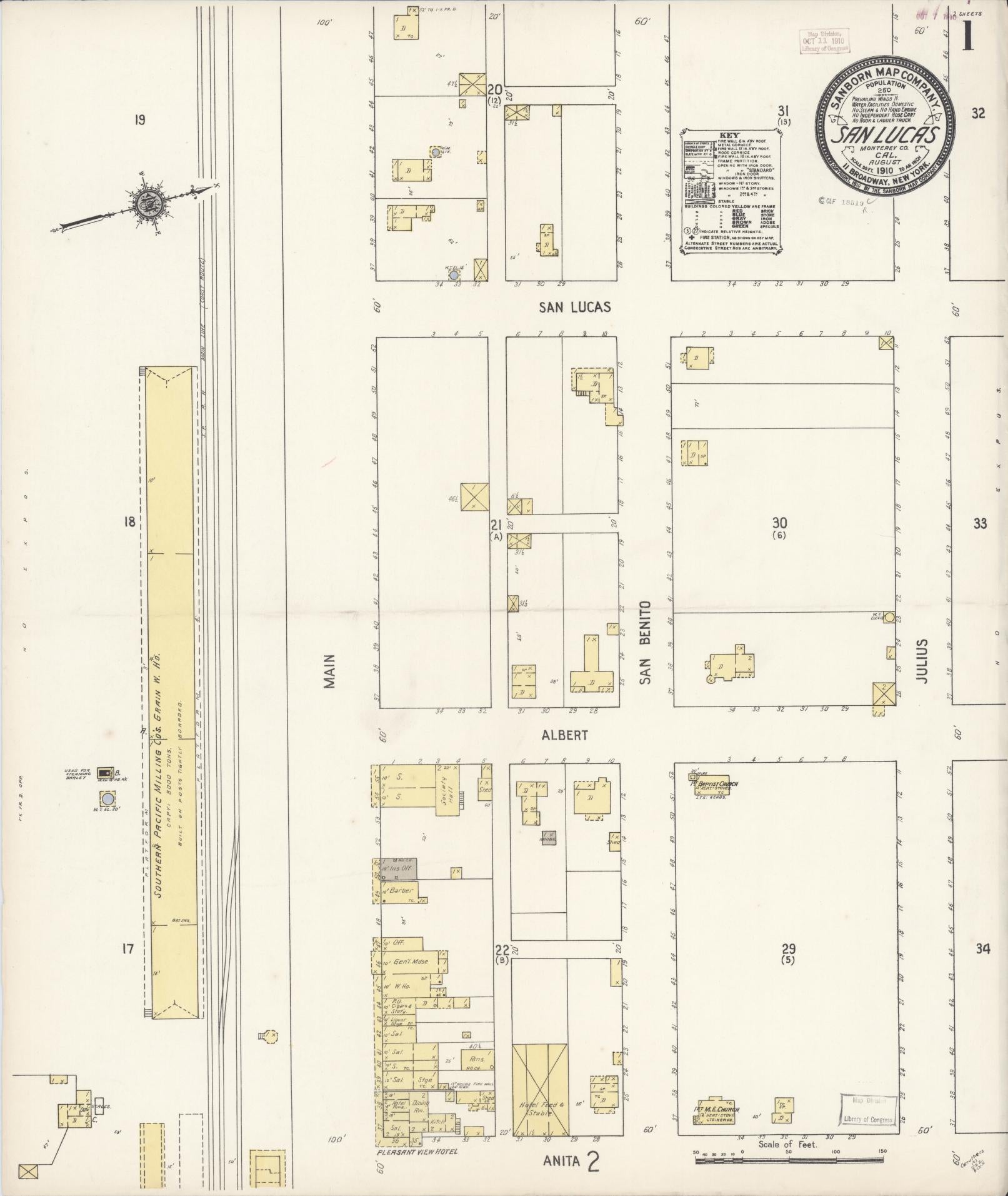 Sanborn Fire Insurance Map from San Lucas, Monterey County, California (1910), Sheet #0001 - Complete Map Set gallery image, historic Sanborn map, vintage wall art, California California