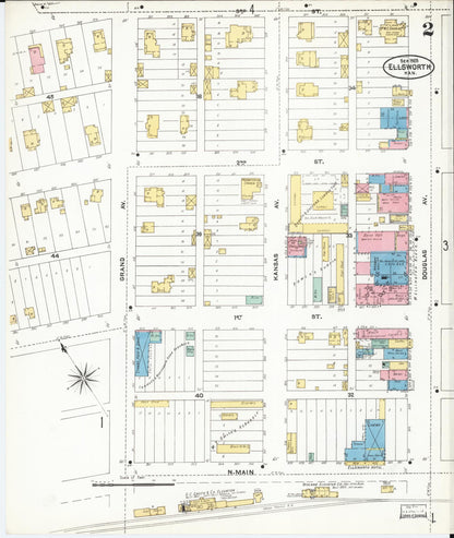 Sanborn Fire Insurance Map from Ellsworth, Ellsworth County, Kansas (1905), Sheet #0002 - Complete Map Set gallery image, historic Sanborn map, vintage wall art, Kansas Kansas
