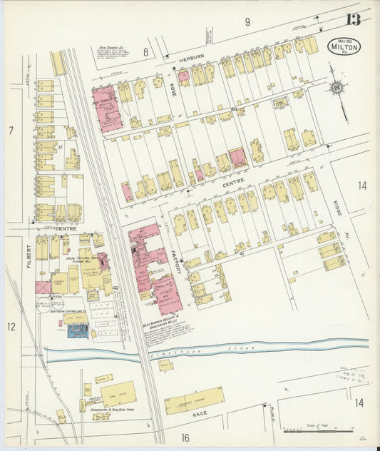 Sanborn Fire Insurance Map from Milton, Northumberland County, Pennsylvania (1913), Sheet #0013 - Historic Sanborn Fire Insurance Map Print, vintage old map wall art, antique decor, genealogy gift, Pennsylvania Pennsylvania map