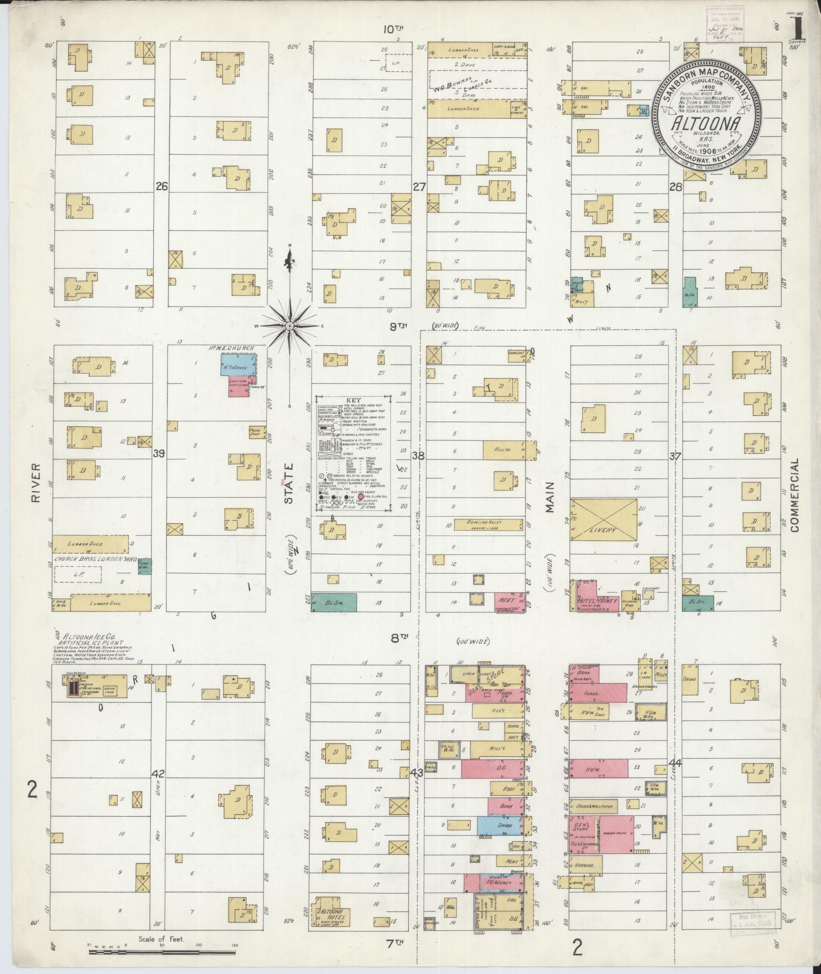 Sanborn Fire Insurance Map from Altoona, Wilson County, Kansas (1906), Sheet #0001 - Historic Sanborn Fire Insurance Map Print, vintage old map wall art, antique decor, genealogy gift, Kansas Kansas map