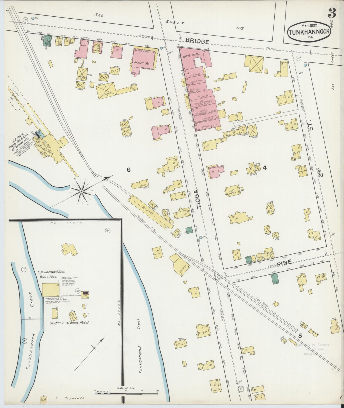 Sanborn Fire Insurance Map from Tunkhannock, Wyoming County, Pennsylvania (1892), Sheet #0003 - Historic Sanborn Fire Insurance Map Print, vintage old map wall art, antique decor, genealogy gift, Tunkhannock Wyoming map