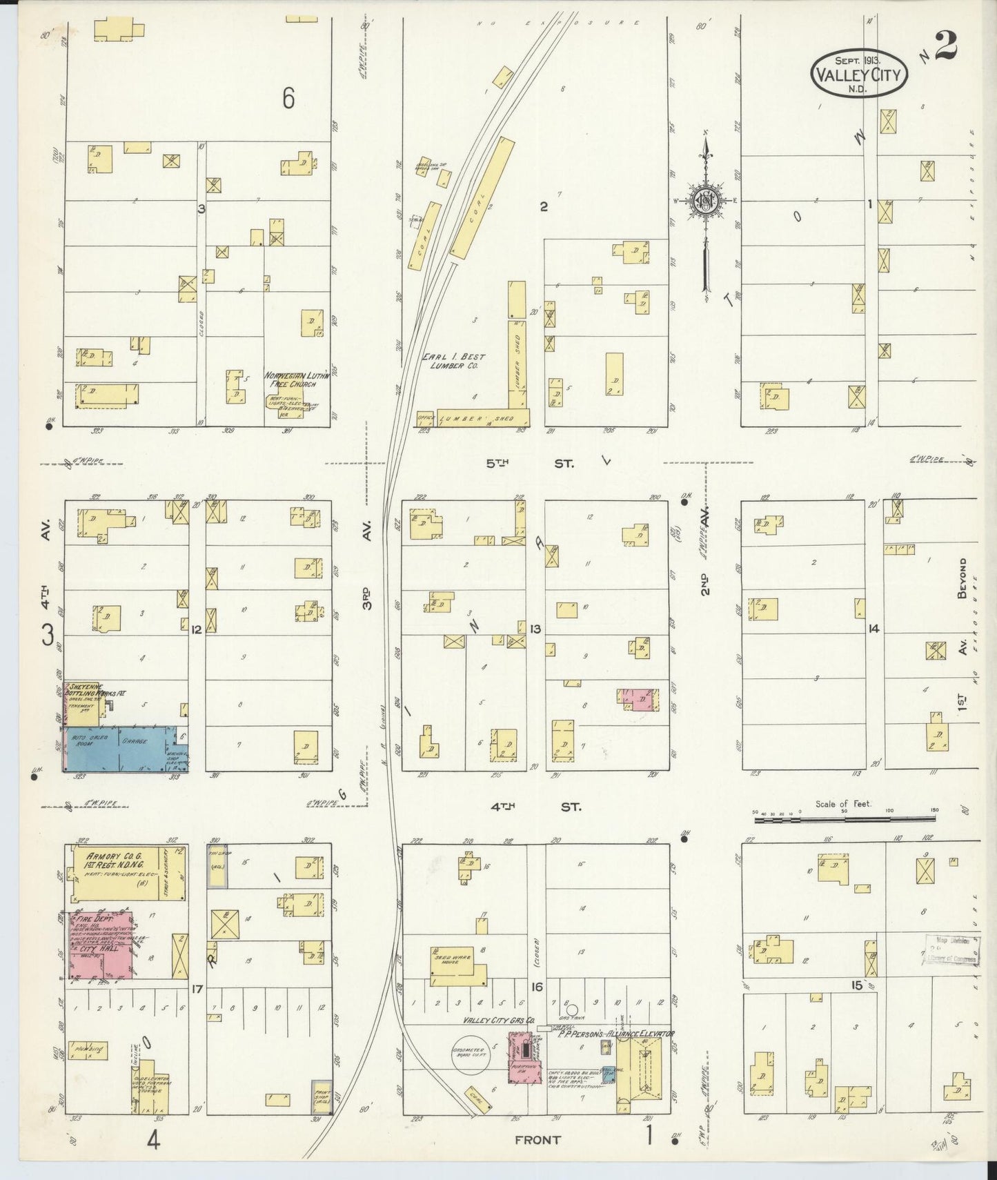 Sanborn Fire Insurance Map from Valley City, Barnes County, North Dakota (1913), Sheet #0002 - Complete Map Set gallery image, historic Sanborn map, vintage wall art, North Dakota North Dakota