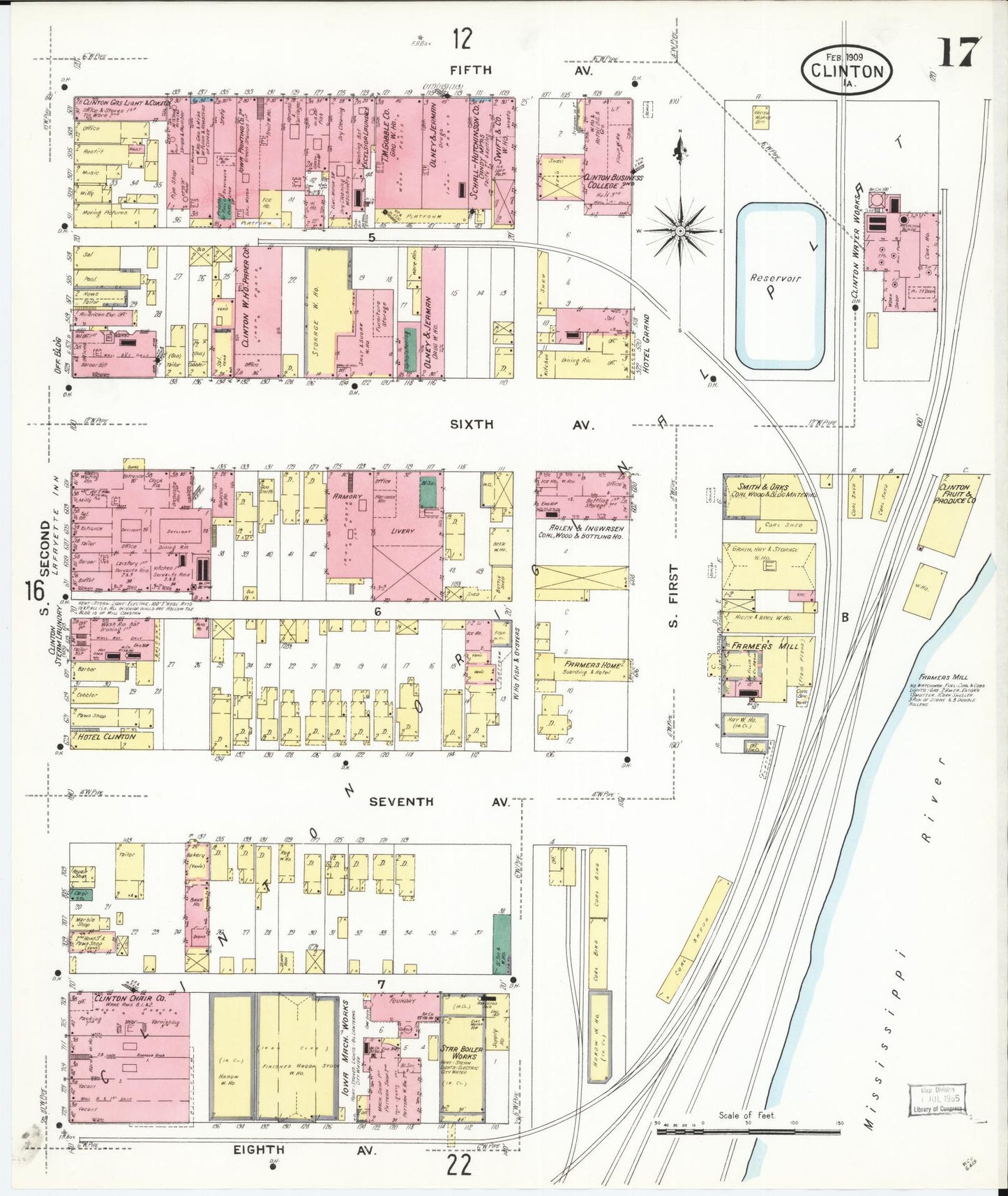 Sanborn Fire Insurance Map from Clinton, Clinton County, Iowa (1909), Sheet #0017 - Historic Sanborn Fire Insurance Map Print, vintage old map wall art