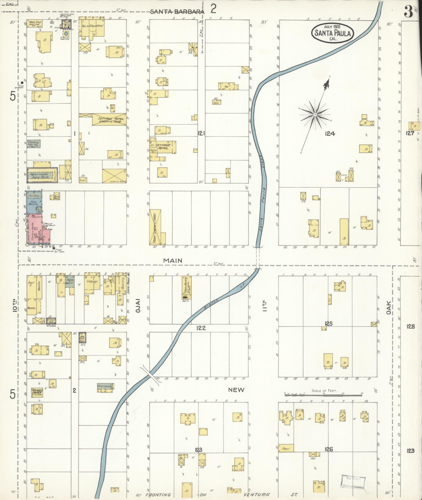 Sanborn Fire Insurance Map from Santa Paula, Ventura County, California (1903), Sheet #0003 - Complete Map Set gallery image, historic Sanborn map, vintage wall art, California California