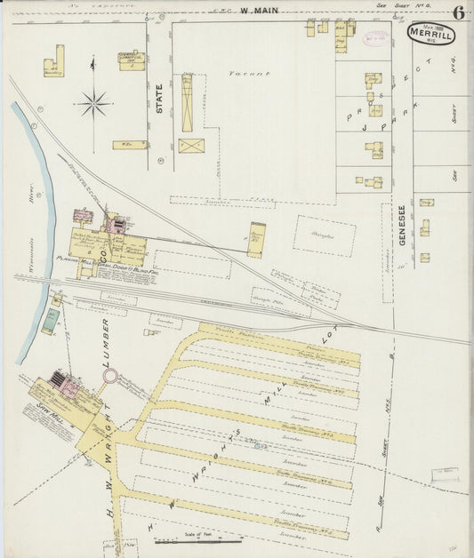 Sanborn Fire Insurance Map from Merrill, Lincoln County, Wisconsin (1888), Sheet #0006 - Historic Sanborn Fire Insurance Map Print, vintage old map wall art, antique decor, genealogy gift, Wisconsin Wisconsin map