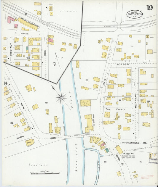 Sanborn Fire Insurance Map from Port Jervis, Orange County, New York (1905), Sheet #0019 - Historic Sanborn Fire Insurance Map Print, vintage old map wall art, antique decor, genealogy gift, New York New York map