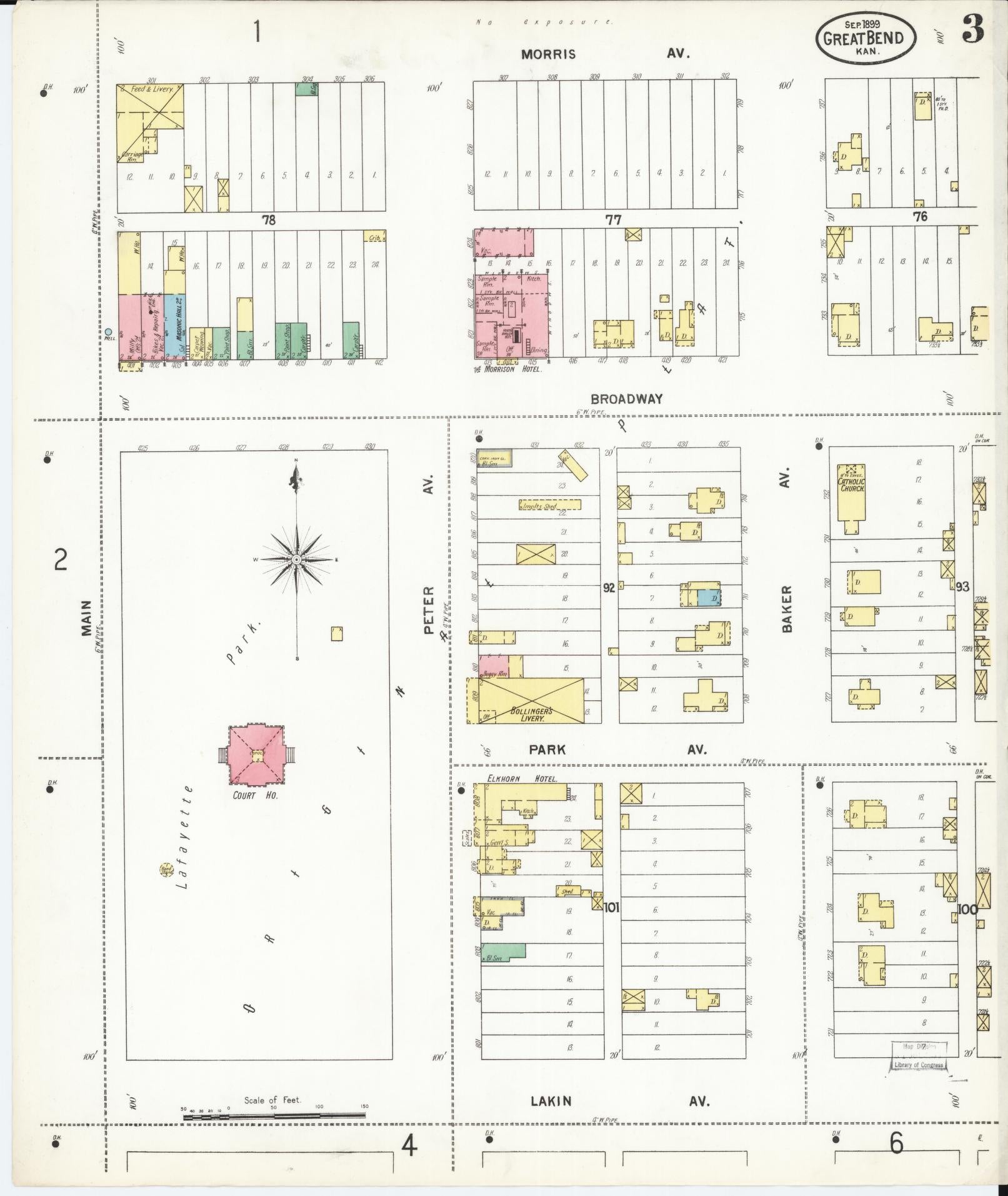 Sanborn Fire Insurance Map from Great Bend, Barton County, Kansas (1899), Sheet #0003 - Historic Sanborn Fire Insurance Map Print, vintage old map wall art, antique decor, genealogy gift, Kansas Kansas map