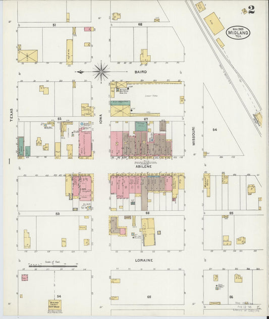 Sanborn Fire Insurance Map from Midland, Midland County, Texas (1905), Sheet #0002 - Historic Sanborn Fire Insurance Map Print, vintage old map wall art, antique decor, genealogy gift, Texas Texas map