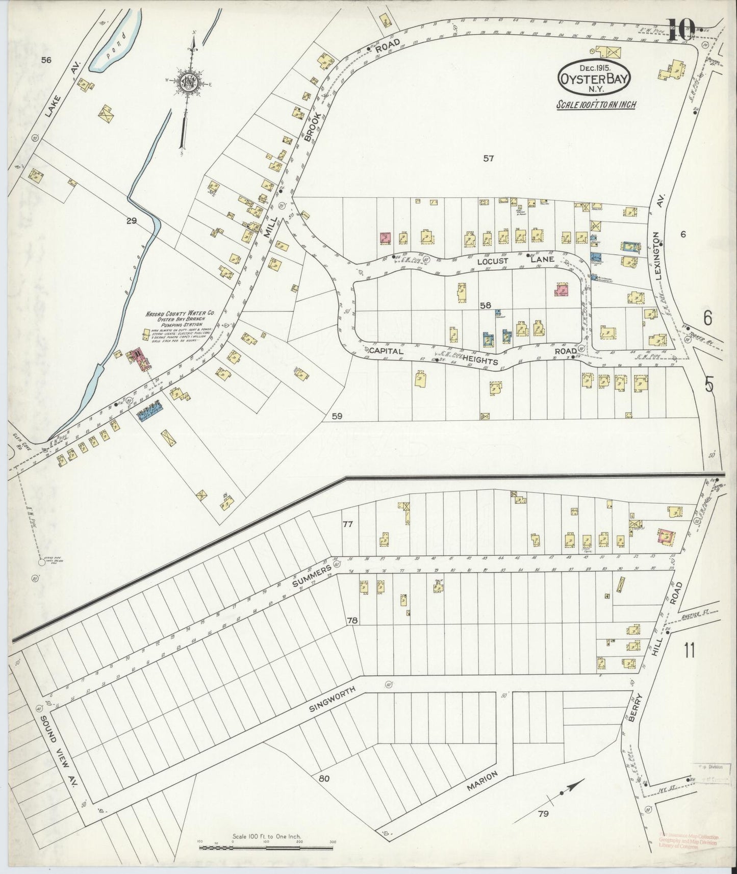 Sanborn Fire Insurance Map from Oyster Bay, Nassau County, New York (1915), Sheet #0010 - Historic Sanborn Fire Insurance Map Print, vintage old map wall art, antique decor, genealogy gift, New York New York map