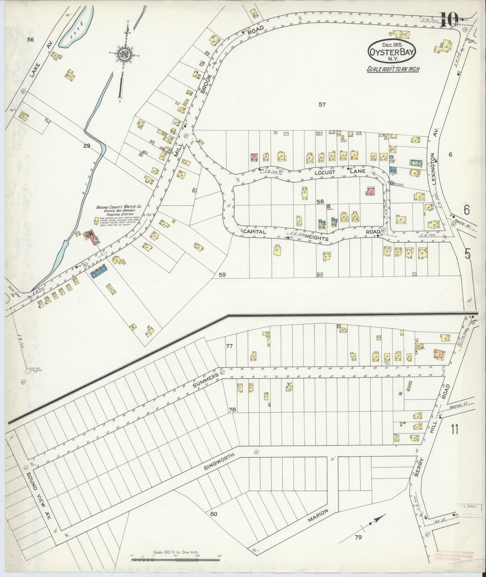 Sanborn Fire Insurance Map from Oyster Bay, Nassau County, New York (1915), Sheet #0010 - Historic Sanborn Fire Insurance Map Print, vintage old map wall art, antique decor, genealogy gift, New York New York map